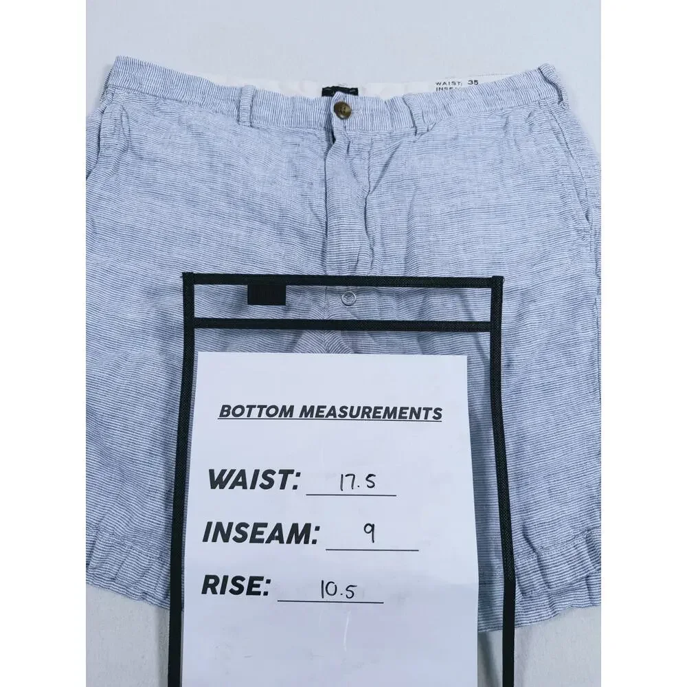 J. CREW Mens 100% Linen Shorts Size 35 Blue White Pinstripe Coastal Preppy Beach